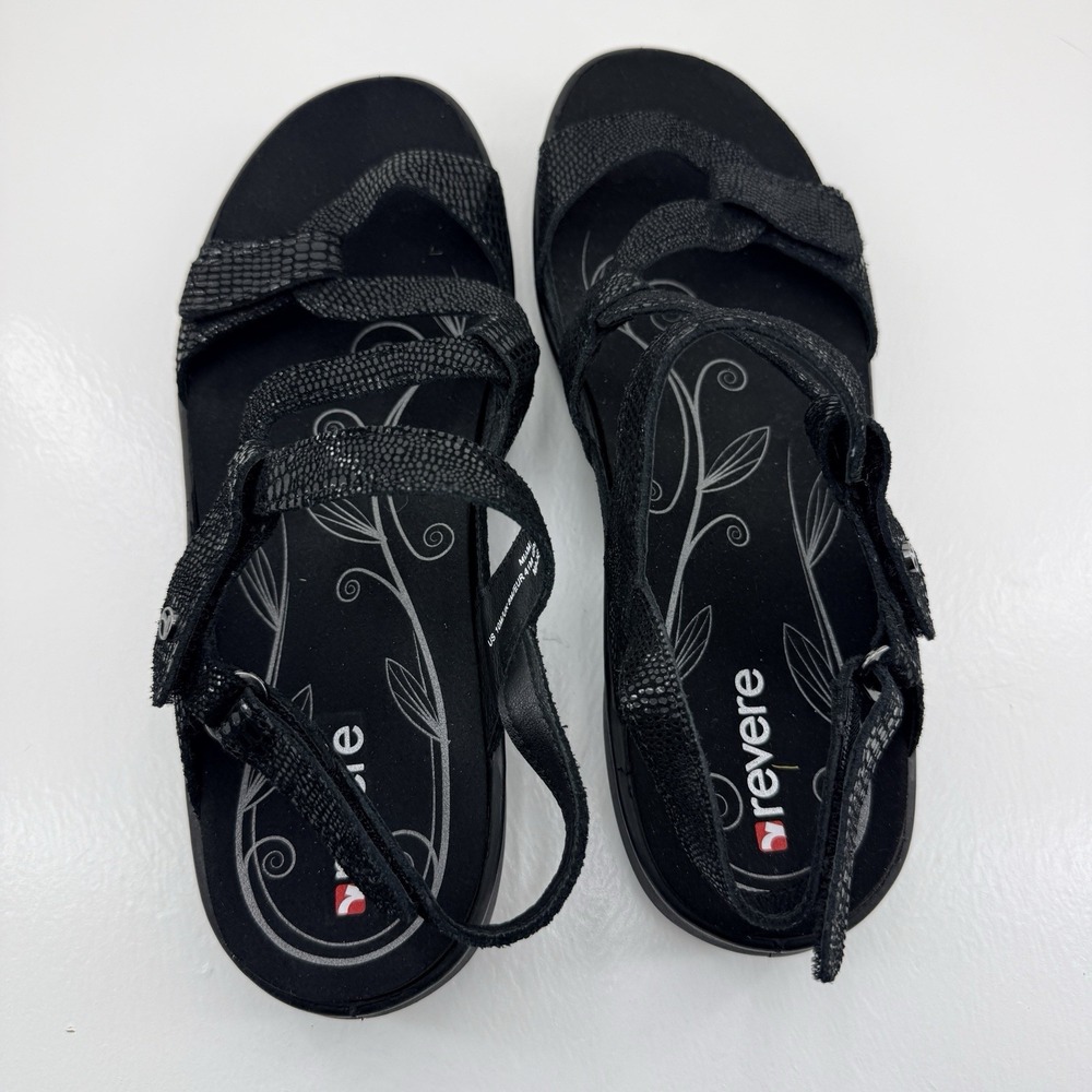 Revere Emerald Miami Women's US Size 10 Black Leather Arch Support Strap Sandals - Picture 6 of 10